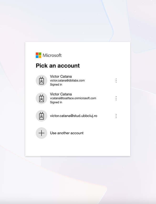 Example of the Microsoft account popup Example of the Microsoft account popup